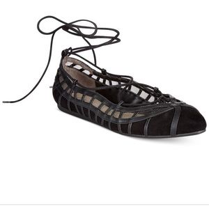 Bar III phoebe lace up black flats like new